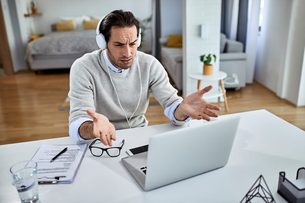 stressed remote worker lost his work due to lost of power